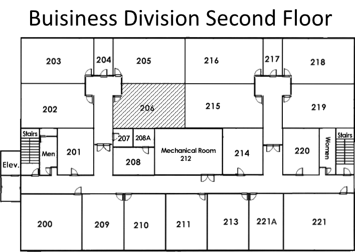Diagram of lab on second floor of the Business Information Technology Building