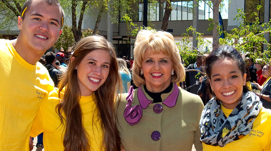 Students with President Jeanie Webb