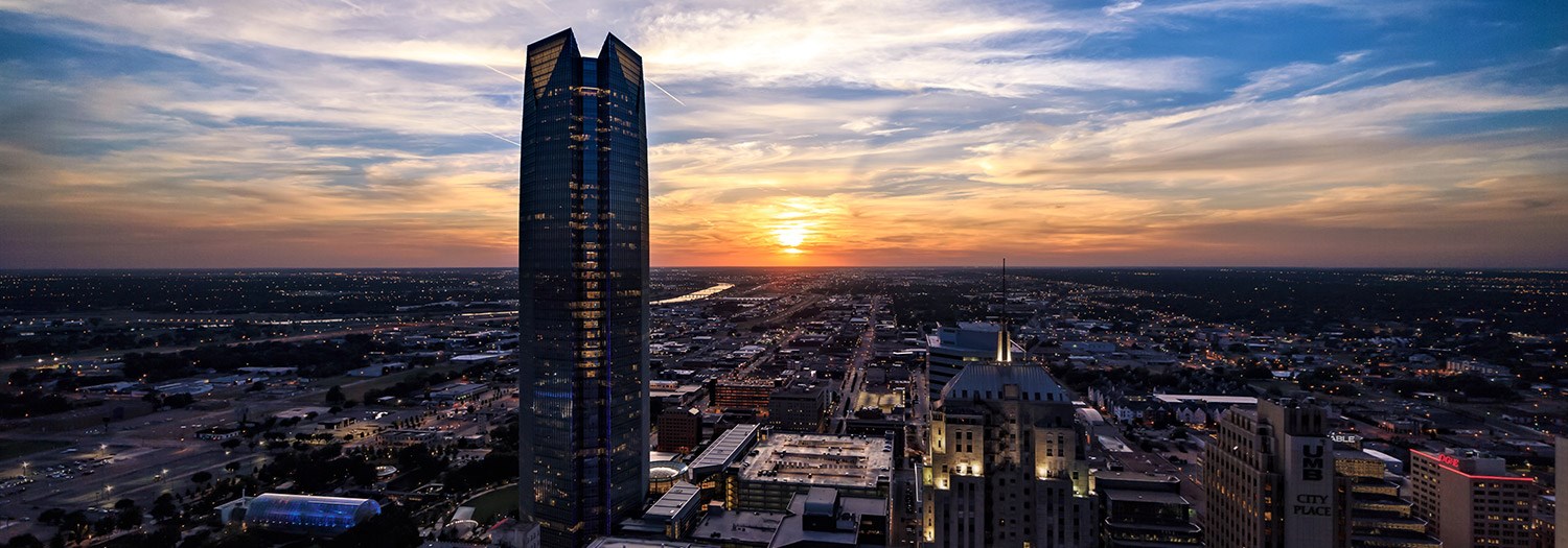 Sunset view of Oklahoma City skyline