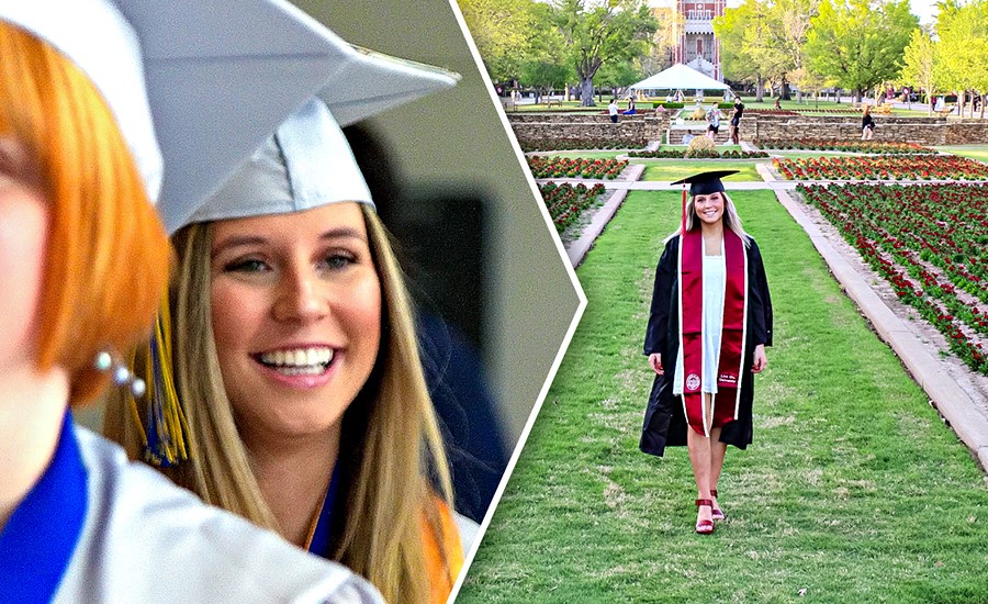 Rose State College Graduate, Kessley Miller, shown graduating at RSC and University of Oklahoma after transferring and completing her bachelor degree