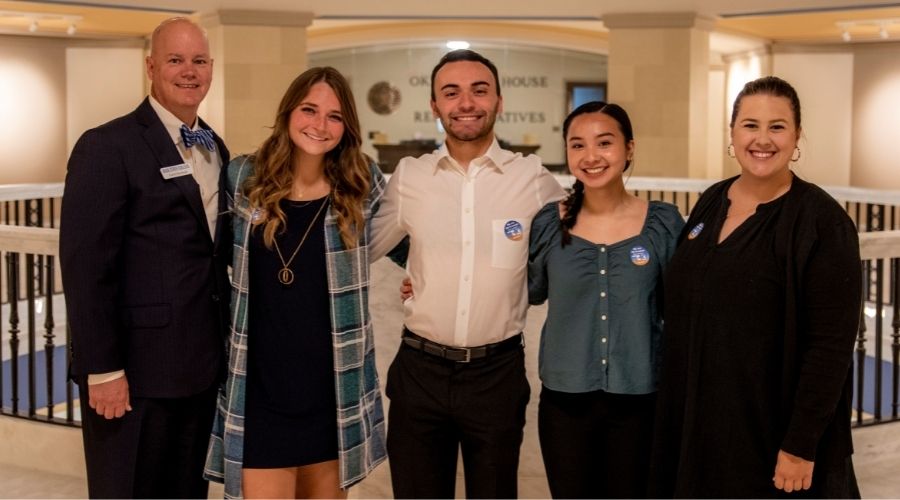 LEFT TO RIGHT: Lance Newbold, Rose State College Vice President for Student Affairs; Ashlynn McCoy, Rose State College student from Tecumseh, Oklahoma; Joshua Catino, Rose State College student from Midwest City, Oklahoma; Jennifer Nguyen, Rose State College student from Del City, Oklahoma; and Paige Stramski, Rose State College Coordinator of Student Activities and Service Learning.