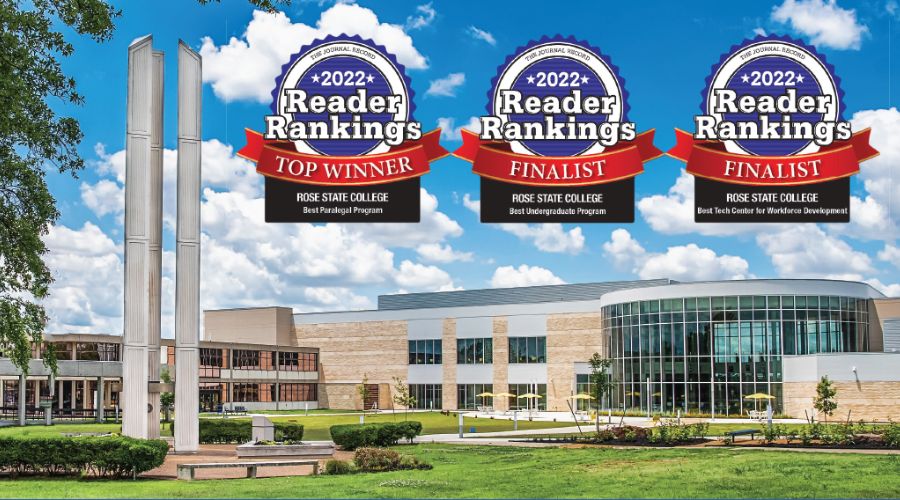 a photo of the campus mall facing the union with our 3 Reader Rankings badges: Top Winner for Best Paralegal Program, Finalist for Best Undergraduate Program, and Finalist for Best Tech Center for Workforce Development.