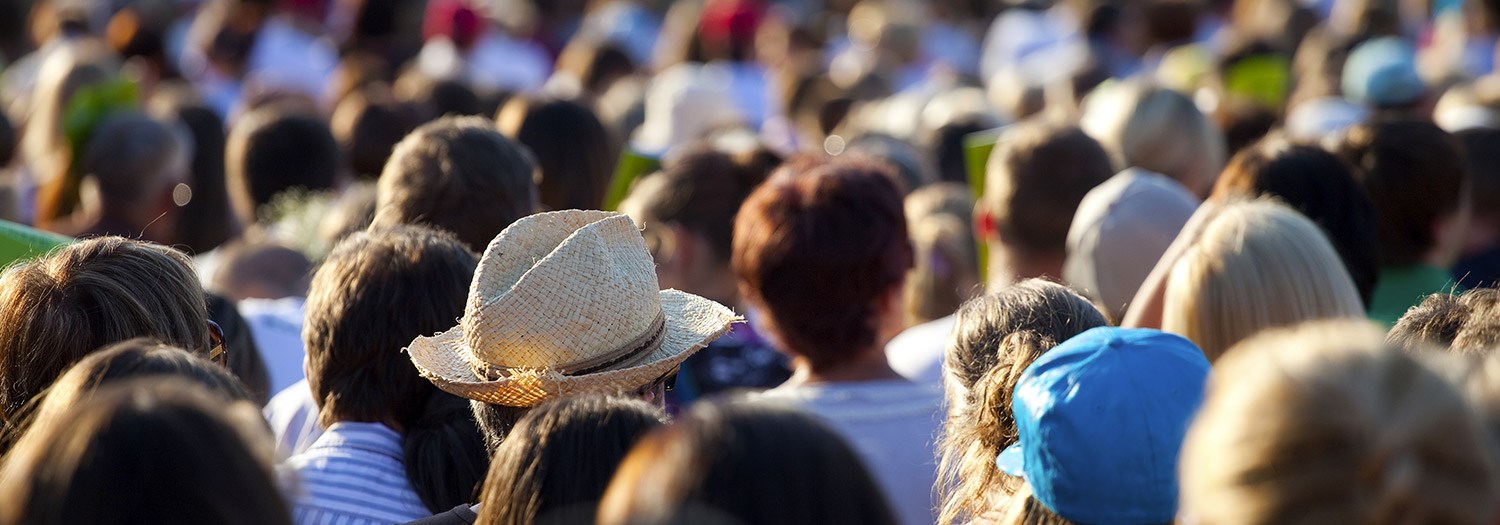 image of a large crowd showing the back of their heads as they look away