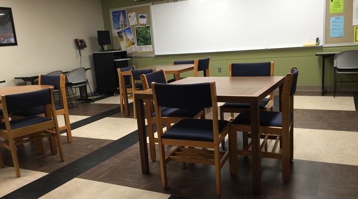 view of the study from the back of the room toward the smartboard