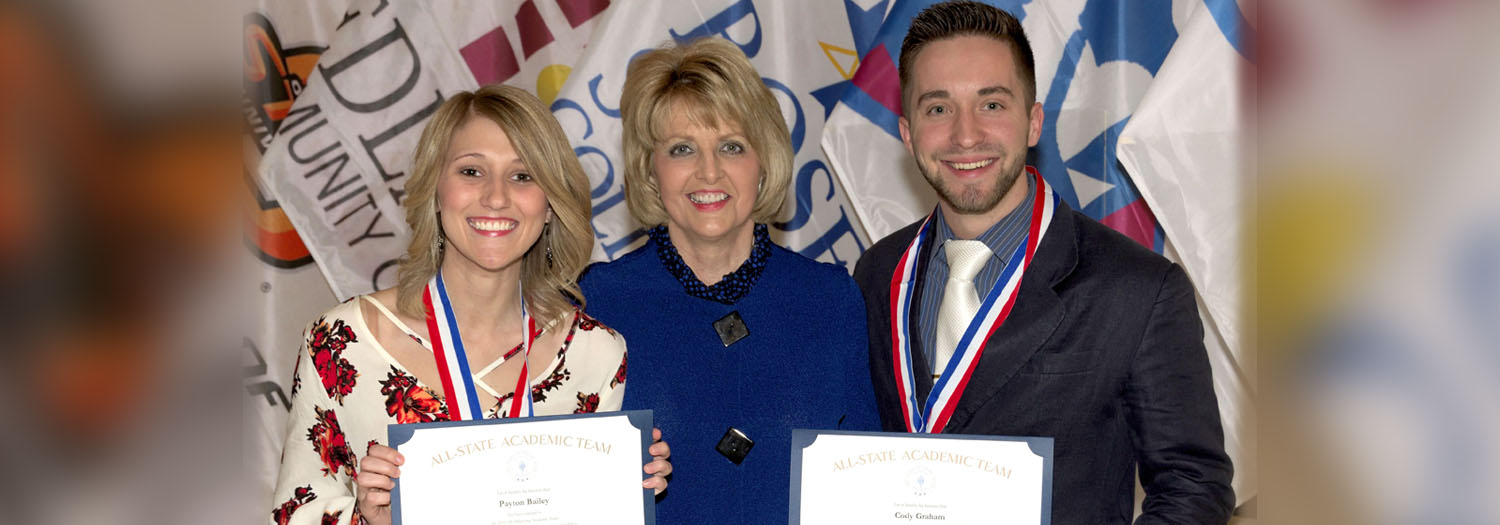 Photo cutline: Payton Bailey (left) and Cody Graham (right) with Rose State College President Jeanie Webb after receiving their awards.