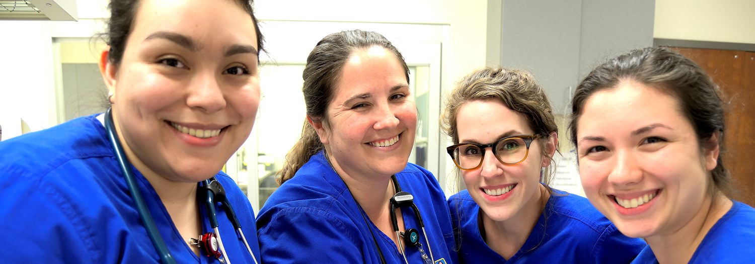 four smiling nursing students