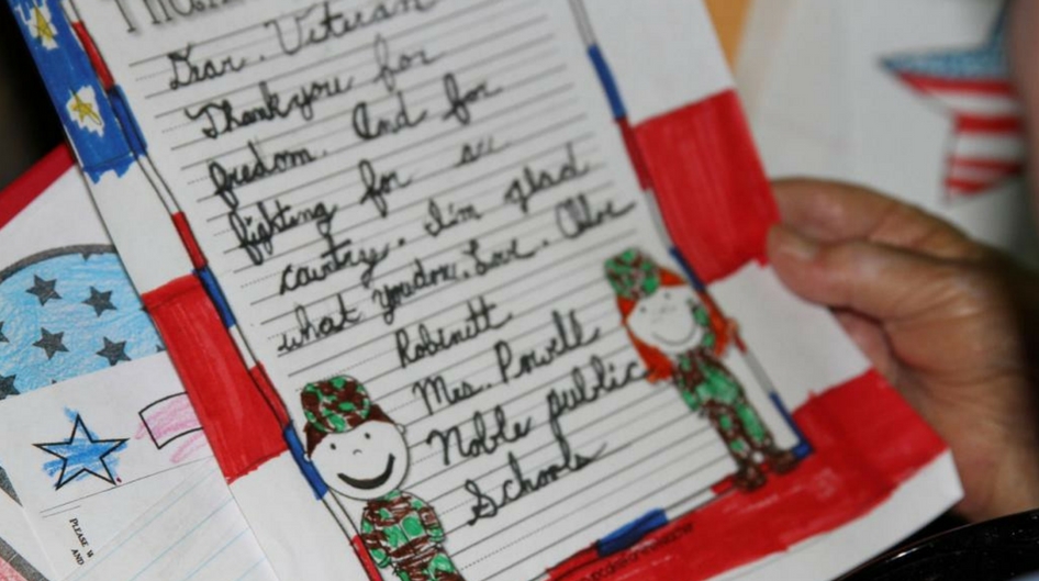A child’s thank you note thanking veterans of world war 2