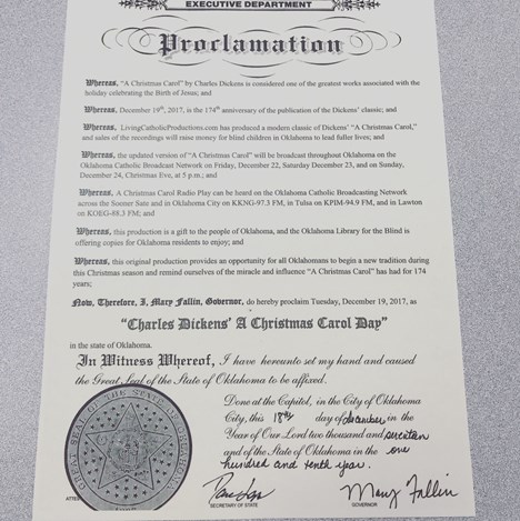 Executive Proclamation of Charles Dickens' A Christmas Carol Day